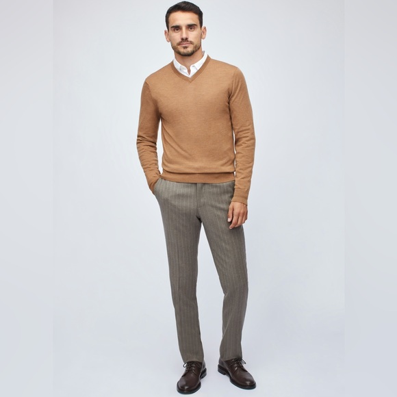 Bonobos Extra Fine Merino Wool Pullover Sweaterer V-Neck Brown Tan Men’s XS - Picture 2 of 15
